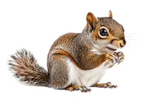 Cute squirrel sitting and eating on transparent background png