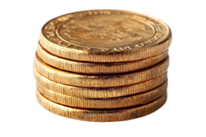 Stacked coins showing golden sheen in clear view png