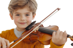 Young violinist plays joyfully with a bright smile png