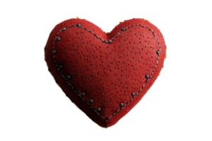Red heart plush with stitching on clear background png