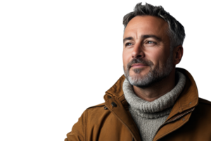 Handsome man in brown jacket with confident expression png