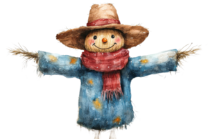 Scarecrow with a friendly smile and colorful attire png