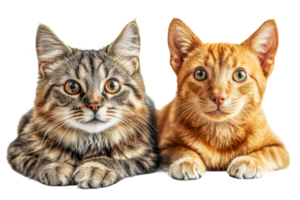 Playful cats resting together on a transparent background png