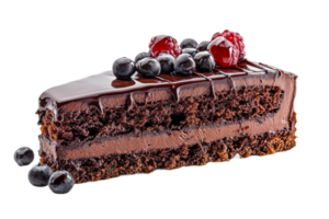Chocolate cake with berries on a transparent background png