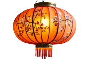 Bright orange lantern adorned with delicate floral patterns png
