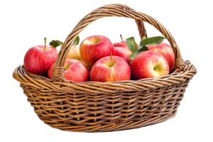 A wicker basket filled with fresh red apples sits invitingly png