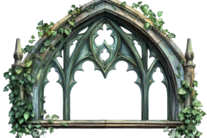 Decorative Gothic window frame with ivy vine png