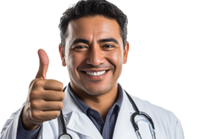 Smiling doctor with thumbs up on transparent bg png