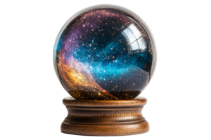 Beautiful galaxy crystal ball with wooden base display png