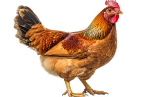 Chicken standing with feathers on a transparent background png