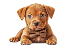 Cute puppy with a bow tie on a transparent background png