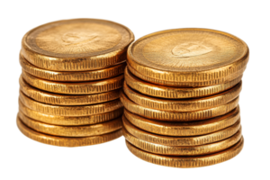 Stacked golden coins on transparent background png