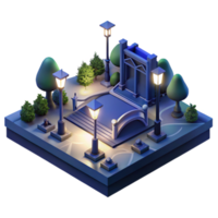 wonderful vintage Nighttime View of City Park with Illuminated Pathways Cutout with Dark Blue Background high resolution png