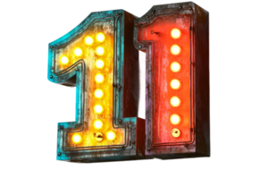 Bright vintage marquee number eleven illuminated fixture png