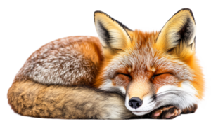 A red fox is curled up and sleeping soundly png