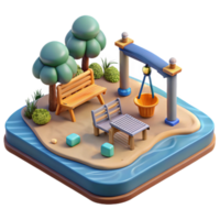 beautiful traditional Ocean City Park with Playground and Benches Isolated Element detailed png