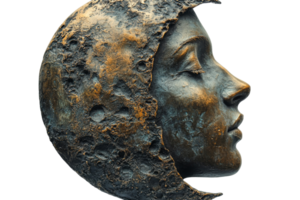 Sculpture of a moon face with a serene expression png