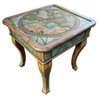 magnificent rustic Old Maps Decoupage Table Transparent Background high quality png