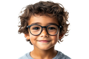 Curly haired boy in glasses on transparent bg png