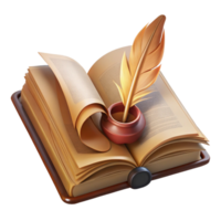 serene traditional Open Book and Quill Pen Vintage Style Isolated png