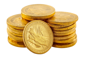 Pile of gold coins with a transparent background png