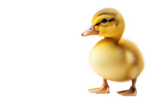 Yellow duckling with a shiny beak, isolated on a black background, cut out transparent png