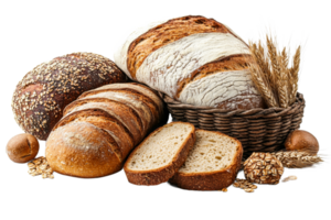 Assortment of Freshly Baked Breads and Grains, cut out transparent png
