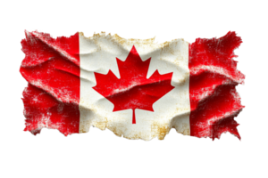 Distressed Canada flag with tattered edges, textured background, cut out transparent png