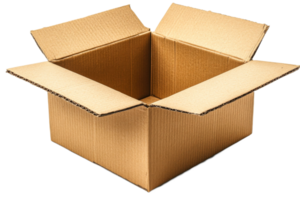 Open cardboard box, package container, empty, brown, isolated, cut out transparent png