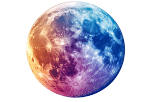 Fantasy moon with craters and unique colors, cut out transparent png