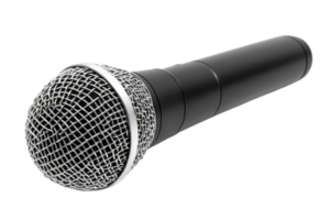 Black dynamic microphone, studio recording equipment, audio device, cut out transparent png