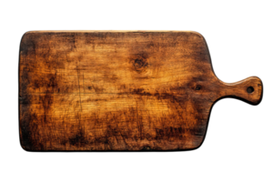 Rustic Wooden Cutting Board with Handle, Detailed Texture, cut out transparent png
