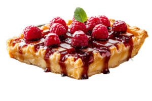 Raspberry pie slice with chocolate glaze, cut out transparent png