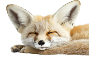 Resting Fennec Fox with Closed Eyes in Tranquil Pose, cut out transparent png