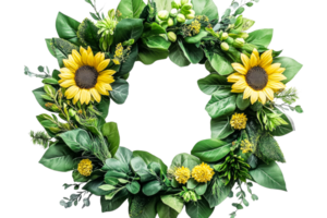 Sunflower, foliage, eucalyptus floral frame, leaves, design, cut out transparent png