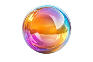 Iridescent sphere with colorful swirls and reflections, cut out transparent png