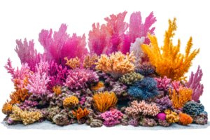 Vibrant coral reef ecosystem with diverse marine life, cut out transparent png