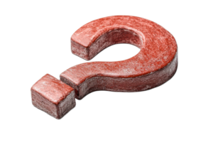Red question mark, geometric shape on black background, cut out transparent png