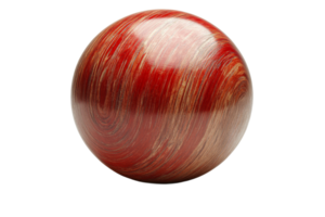 Red sphere with wood texture, abstract design element, cut out transparent png