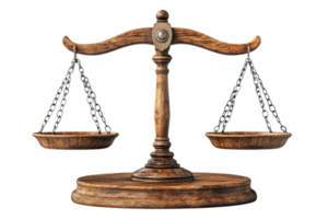Justice symbol with empty scales isolated on black background, cut out transparent png
