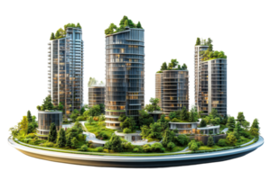 Eco-Friendly Skyscraper Community with Green Spaces, cut out transparent png