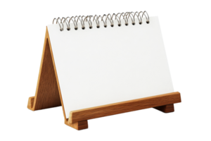 Empty wooden frame with spiral binder notepad, cut out transparent png