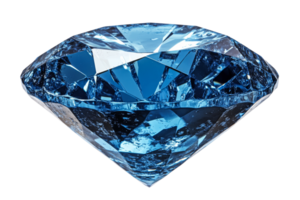 Sparkling blue diamond, gemstone with facets and inclusions, cut out transparent png