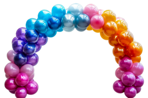 Arch decoration made of multicolored shiny balloons, cut out transparent png