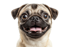Smiling Pug Portrait with Tongue Out and Big Eyes, cut out transparent png