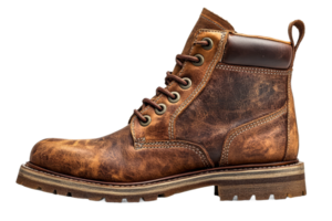 Vintage Leather Work Boot with Laces and Heel Loop, Cut Out Transparent png