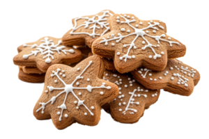 Festive Gingerbread Cookies with Snowflake Icing, cut out transparent png
