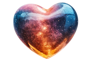 Shiny heart with cosmic texture in red and blue colors, cut out transparent png