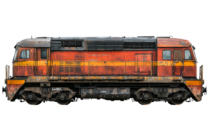 Old diesel locomotive with rust and weathered, cut out transparent png
