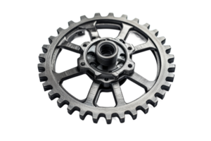 Metal gear component design isolated, mechanical cogwheel engineering, cut out transparent png